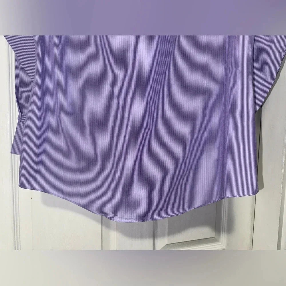 Van Heusen Fitted Button Down Shirt, Purple & White Stripes - Picture 6 of 10